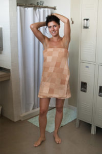 Women wearing pixelated design towel