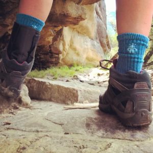 Smartwool socks inside shoes while hiking