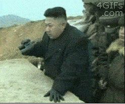 Kim Jong Un looking at sheep through his binoculars