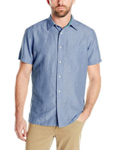 Man wearing blue ramie shirt