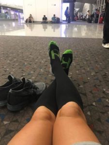 relaxing with compression socks after a game
