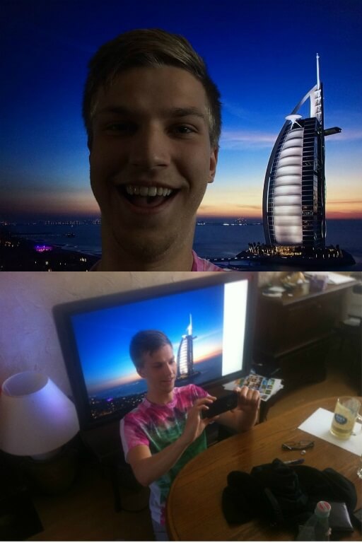 Man posing in front of Burj al Arab