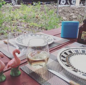 Bluetooth speaker on a picnic table