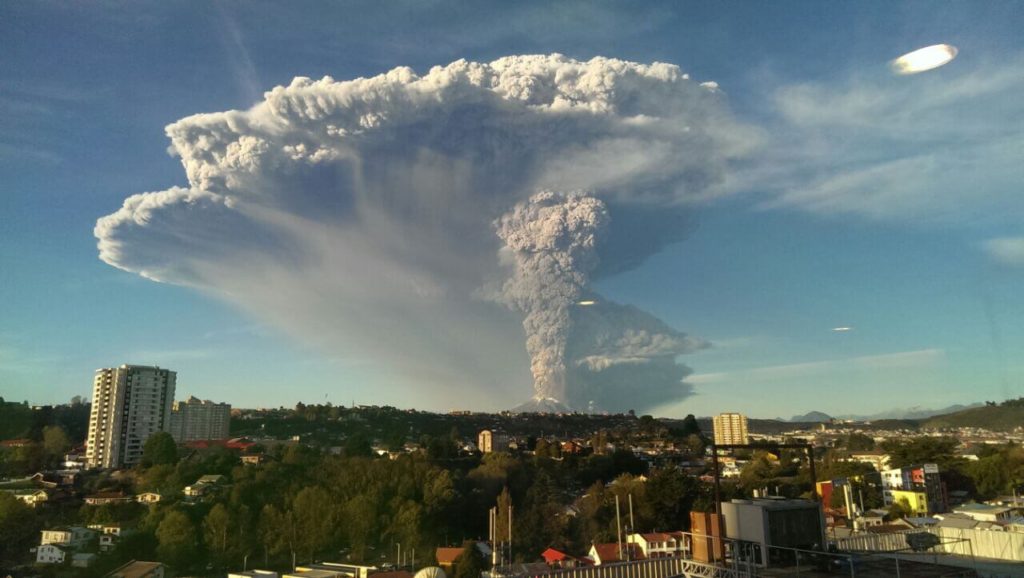volcano erupting over Chile City